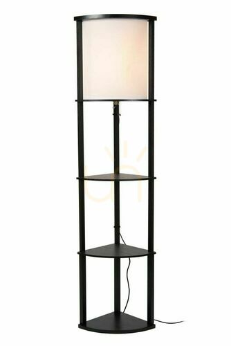 Kontrollera Golvlampa med hyllor Lucide MENNO 44798/81/30 svart, gräddvit skärm, 162,3 cm, E27