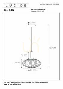 Lucide MALOTO pendellampa guld glas retro E27 30 cm 45386/30/62 small 10