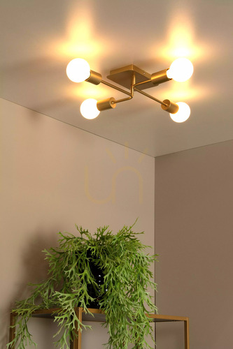 Kontrollera Lucide LESTER plafond, 4×E27, matt guld, 51 cm, 21118/04/02