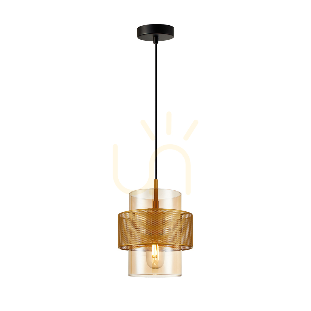 Kontrollera Italux Pendellampa Guld Amber Glas E27 PND-22132-1S-GD-AMB Italux Pendellampa Guld Amber Glas E27 PND-22132-1S-GD-AMB