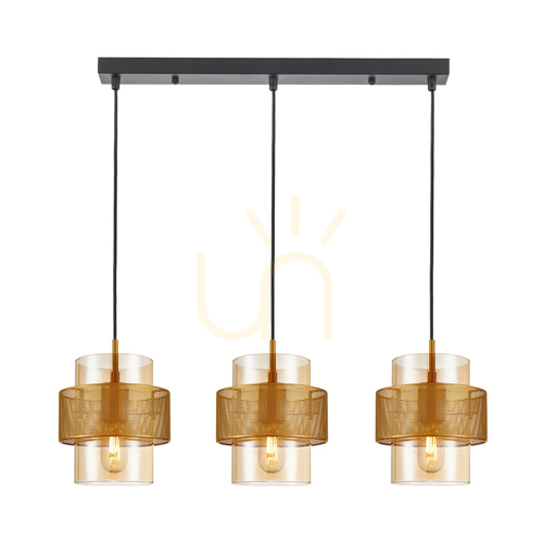 Kontrollera Italux Pendellampa 3-Ljus Guld Amber E27 PND-22132-3S-GD-AMB