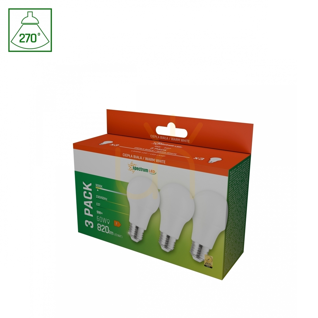 Utsikt Led Gls E27 230 V 9 Ww Spectrum 3-pack Led Gls E27 230 V 9 Ww Spectrum 3-pack