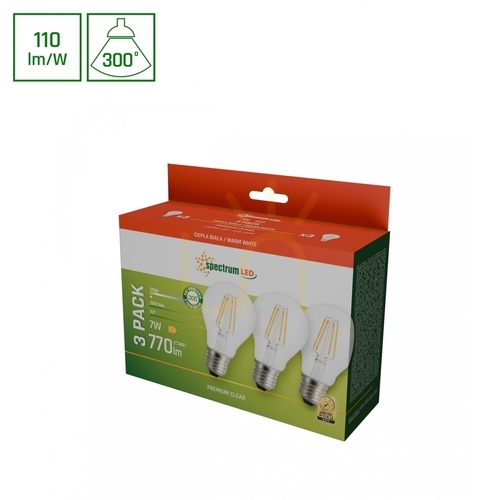 Kontrollera Led Gls E27 230 V 7 W Cog Ww Clear Spectrum 3-pack