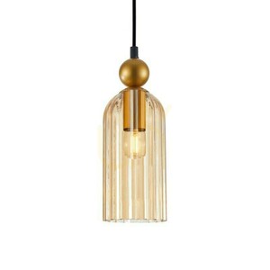 Italux Narisa pendellampa E27, guldfärgad med bärnstensfärgat glas, PND-74839-1-GD-AMB small 2