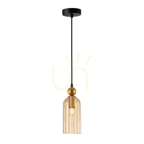 Kontrollera Italux Narisa pendellampa E27, guldfärgad med bärnstensfärgat glas, PND-74839-1-GD-AMB