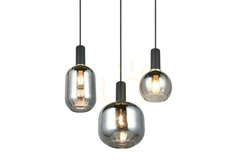 Kontrollera Trio DIVA pendellampa 319830332, 3 × E27, matt svart och förkromat glas