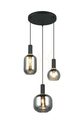 Kontrollera Trio DIVA pendellampa 319830332, 3 × E27, matt svart och förkromat glas