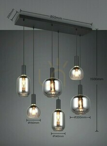 Trio DIVA 319800632 pendellampa, mattsvart, krombelagt glas, 6 × E27 small 6
