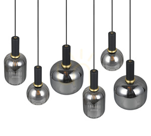 Trio DIVA 319800632 pendellampa, mattsvart, krombelagt glas, 6 × E27 small 7