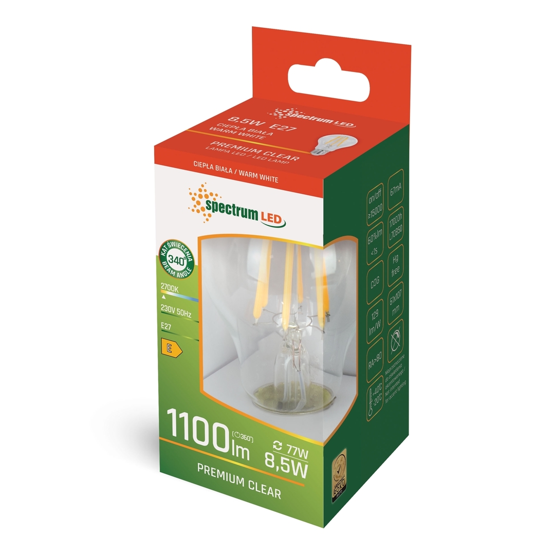 Utsikt Led Gls E27 230 V 8,5 W Cog Ww Clear Spectrum Led Gls E27 230 V 8,5 W Cog Ww Clear Spectrum
