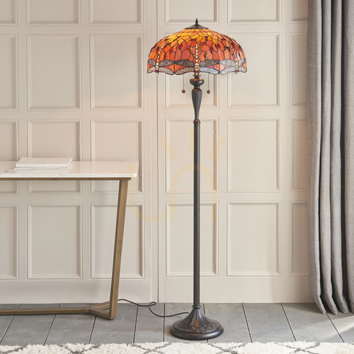 Kontrollera Tiffany golvlampa Dragonfly flerfärgad Interiors 64070