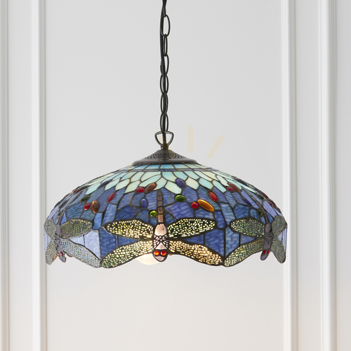 Kontrollera Tiffany taklampa blå glas 3 lampor Interiors 64080