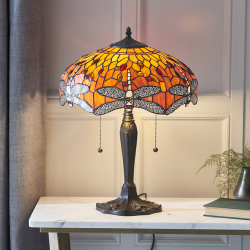 Kontrollera Dragonfly Tiffany bordslampa Multicolor 64093 Interiors.