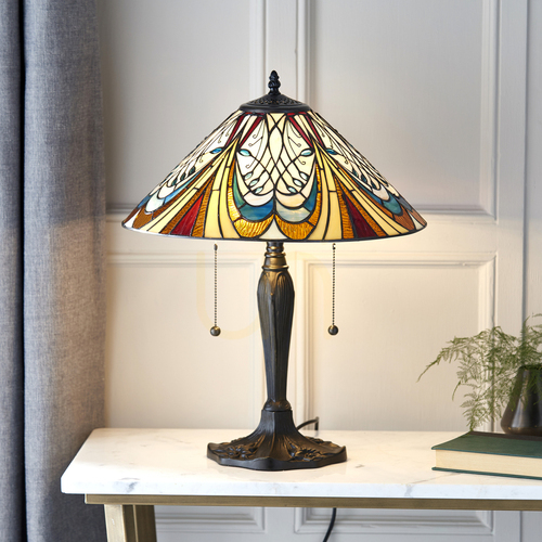 Kontrollera Bordslampa Interiors Hector Tiffany multicolor 40 cm glas E27