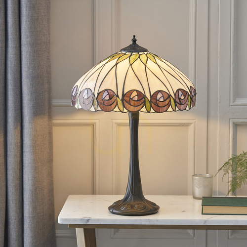 Kontrollera Tiffany bordslampa Interiors Multicolor 40 cm Glas E27 Hutchinson 64177