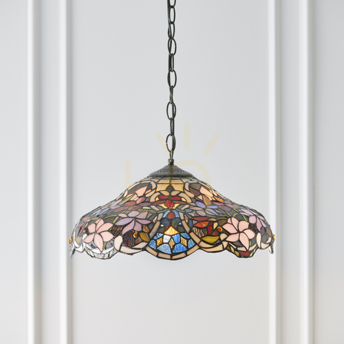 Kontrollera Sullivan Tiffany taklampa flerfärgad 64325 interiör.