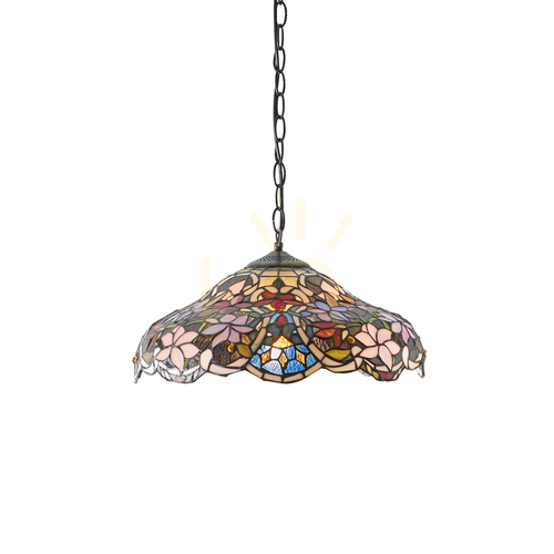 Kontrollera Sullivan Tiffany taklampa flerfärgad 64325 interiör.