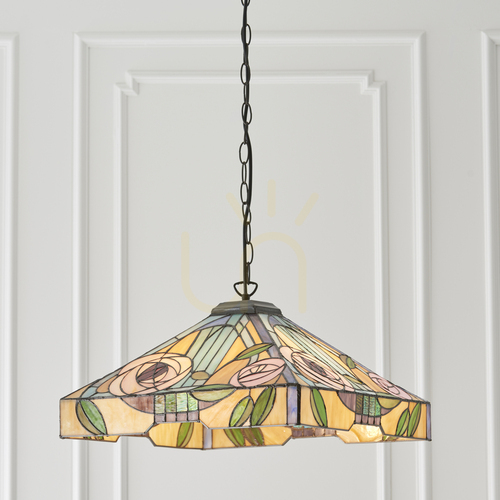 Kontrollera Pendant Light Interiors Willow Tiffany Multicolor 3-Light Glass Ø42.5 cm 64384