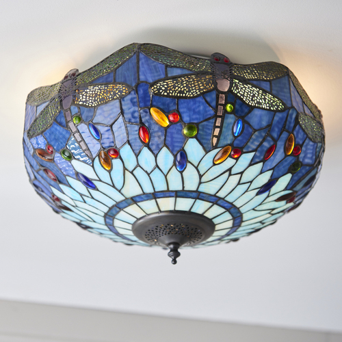 Kontrollera Dragonfly Tiffany Blue Plafond 70722 Interiör.