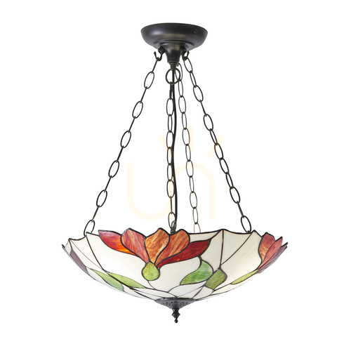 Kontrollera Pendellampa Interiors Botanica Tiffany Multicolor Glas Ø45 cm 3-ljus