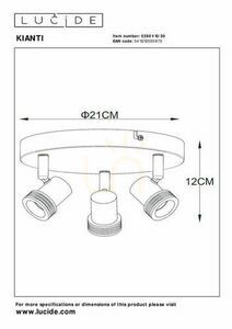 Lucide KIANTI svart takspotlight med 3 vridbara GU10-spotar, metall, Ø 21 cm 53901/13/30 small 6