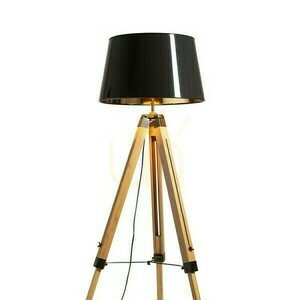 Rendl ALVIS/RIDICK R14501 golvlampa – bambu, svart skärm med guldfärgad insida small 1