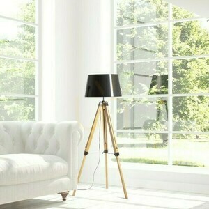 Rendl ALVIS/RIDICK R14501 golvlampa – bambu, svart skärm med guldfärgad insida small 2