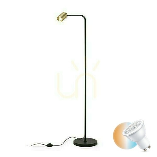 Kontrollera Flynn I Golvlampa Svart/Messing Borstad 230 V Led Gu10 9 W.