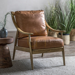 Gallery Direct Reliant fåtölj i brunt läder och ask 63 × 81,5 × 90 cm small 1