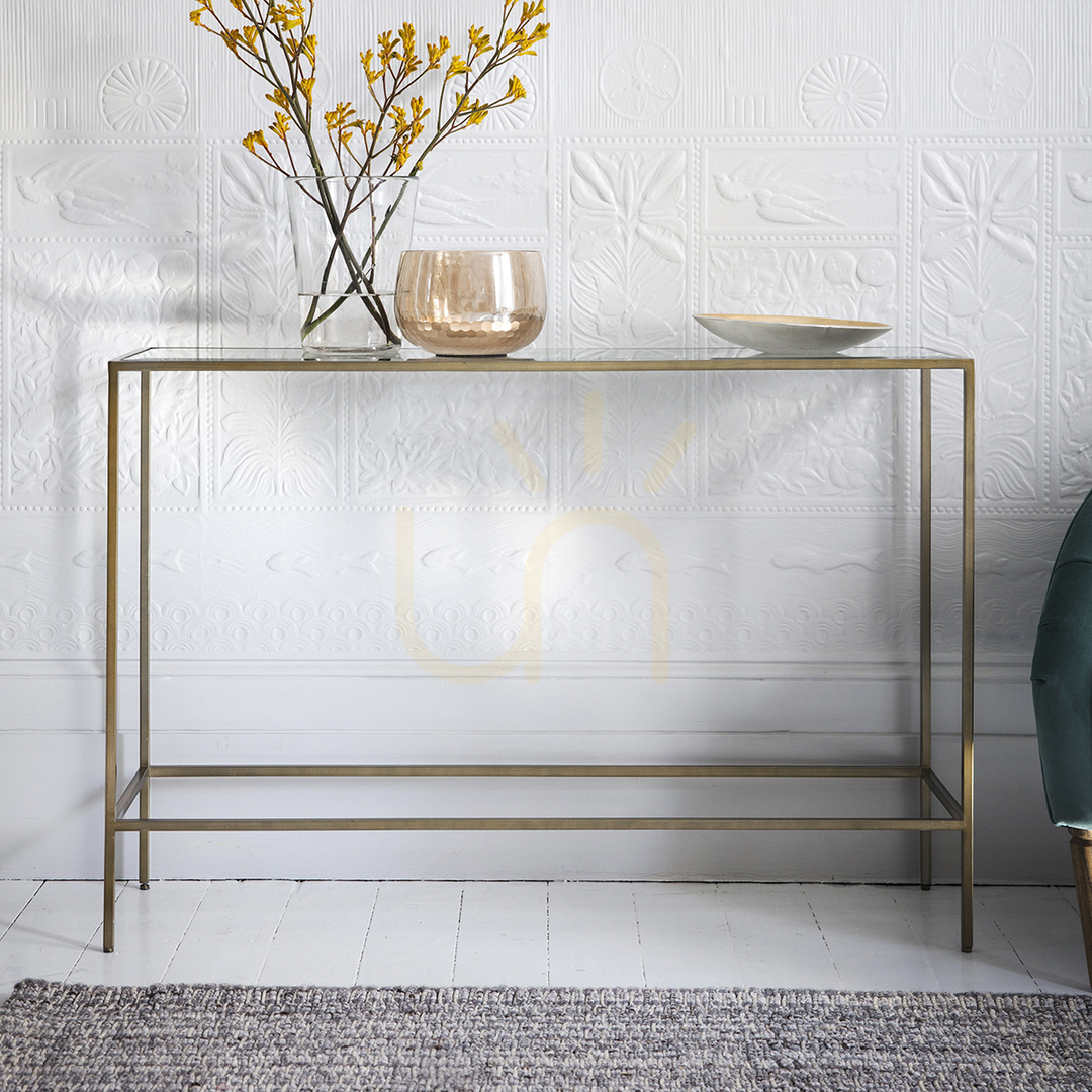 Display Konsolbord Gallery Direct Rothbury brons metall och glas 110x35x76 cm Konsolbord Gallery Direct Rothbury brons metall och glas 110x35x76 cm