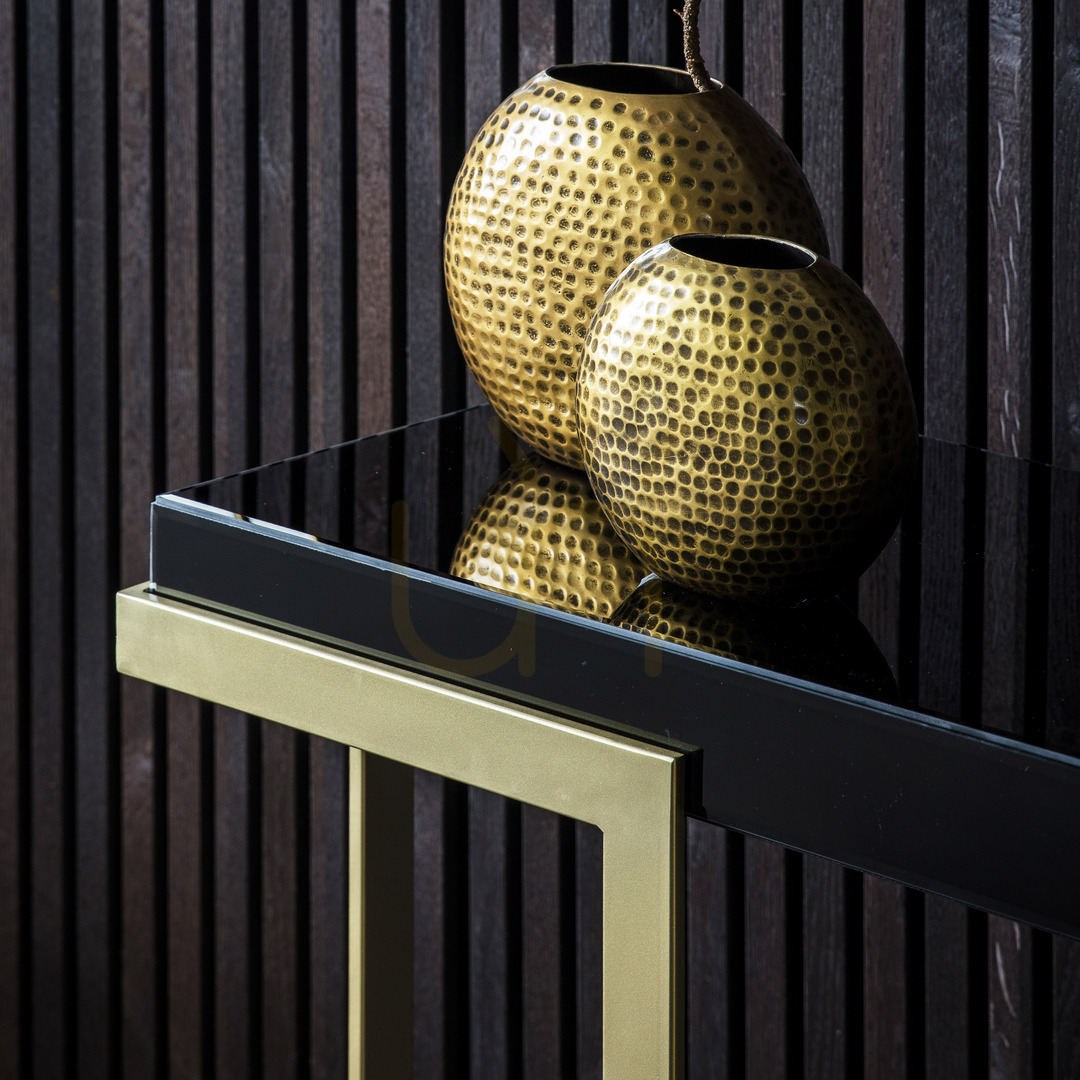 Förhandsvisning Konsolbord Gallery Direct Ardella svart/guld glas järn 120 cm Konsolbord Gallery Direct Ardella svart/guld glas järn 120 cm