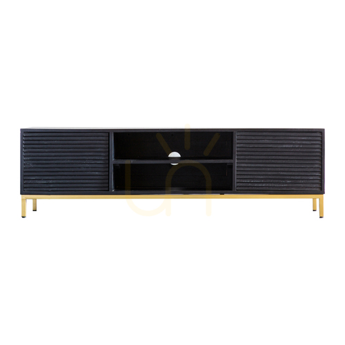 Kontrollera TV-bänk Gallery Direct Ripple 140 cm svart/guld mangoträ/järn