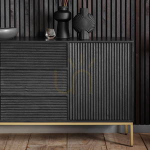 Skänk Gallery Direct Ripple svart/guld mangoträ 2 dörrar 3 lådor 150 cm small 2