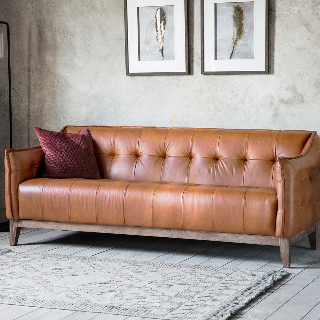 Utsikt 3-sitssoffa Gallery Direct Ecclestone brun vintage-läder ask 192 cm 3-sitssoffa Gallery Direct Ecclestone brun vintage-läder ask 192 cm