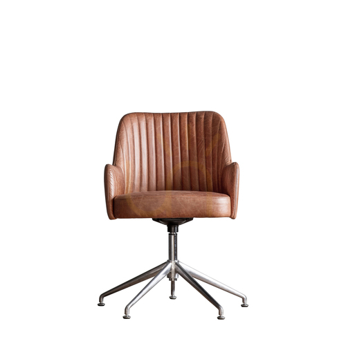 Kontrollera Fåtölj Gallery Direct Curie snurrstol i brunt läder och silverfinish 5059413395987