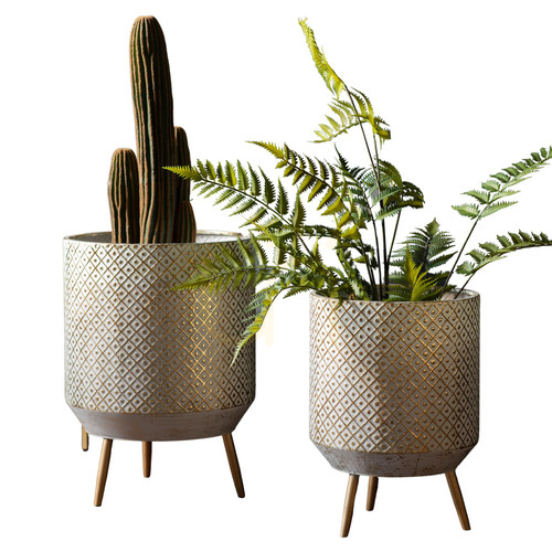 Kontrollera Metallkrukor på ben 2-pack Amelia guld/vit 47,5 cm Gallery Direct