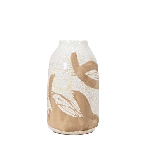 Kontrollera Vas Gallery Direct Goya liten vit/brun stengods 25,5 cm