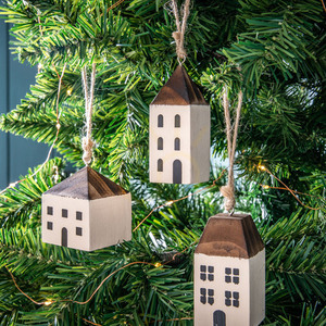 Gallery Direct hängande hus julgransdekorationer, set om 6, krämfärgade 55 × 45 × 80 mm small 1
