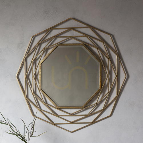 Kontrollera Väggspegel Gallery Direct Estella Gold åttkantig 91 x 91 cm, guldfärgad metallram