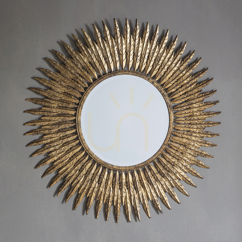 Kontrollera Rund väggspegel Gallery Direct Quill med fjäderram, antikguld, 62 cm