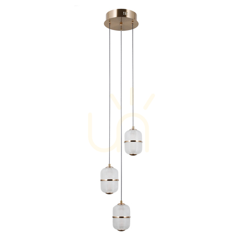 Kontrollera Pendellampa Italux Alani LED 3-ljus guld glas PND-34375-3-HBR
