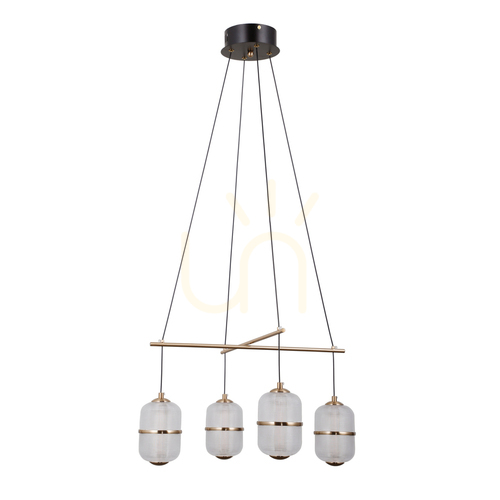 Kontrollera Italux Alani LED pendellampa 4 ljus svart och guld 56 cm PND-34375-4-BK