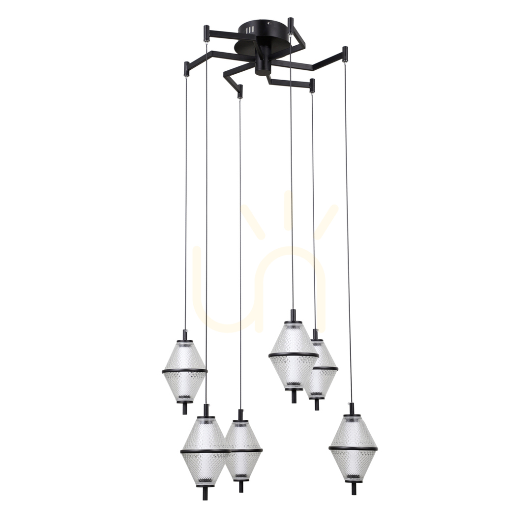 Kontrollera Italux Fuente LED taklampa svart 6-punkts 58 cm PND-34395-6-BK Italux Fuente LED taklampa svart 6-punkts 58 cm PND-34395-6-BK