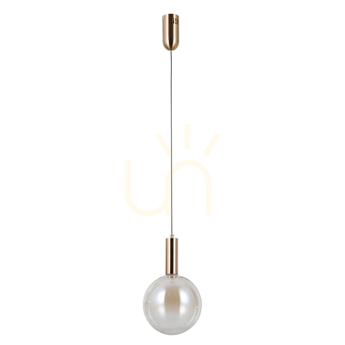 Kontrollera STRELA pendellampa 20 cm bärnstensfärgat glasklot LED 5 W 3000 K guld Italux PND-34378-1M-HBR