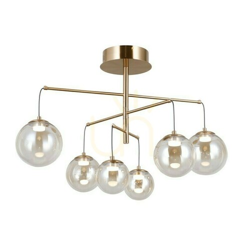 Kontrollera Italux Velada LED hänglampa 6 ljus guld med bärnstensfärgat glas PND-34381-6-HBR