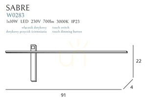 Vägglampa Max Light SABRE W0283 svart 91 cm LED dimbar IP23 small 5