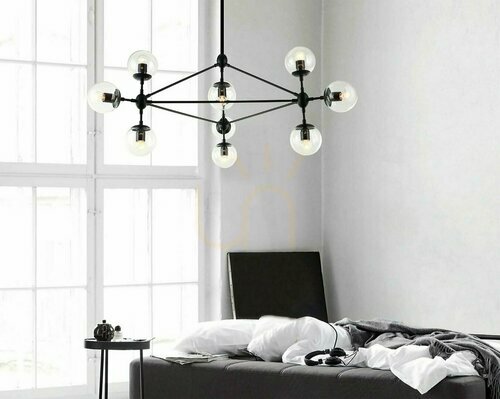 Kontrollera Taklampa Bao Nero Claro Open Design Highlights svart glas metall 10 ljuspunkter E27