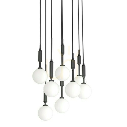 Kontrollera Pendellampa Ero VIII Vit Opal Svart 8 ljus Open Design Highlights