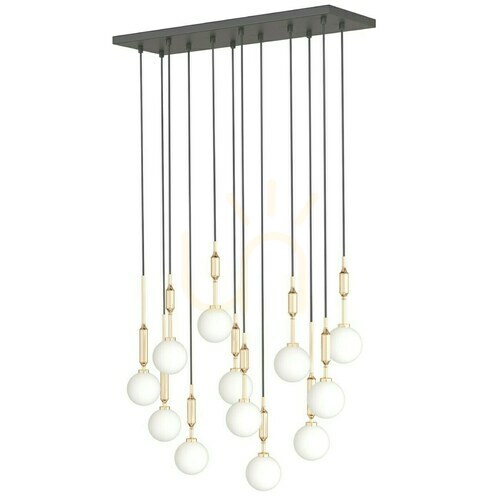 Kontrollera Hänglampa Ero XII Gold 80x25 Open Design Highlights, 12-armad, vit opal, guld, metall, glas
