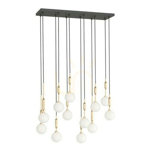 Kontrollera Hänglampa Ero XII Gold 80x25 Open Design Highlights, 12-armad, vit opal, guld, metall, glas